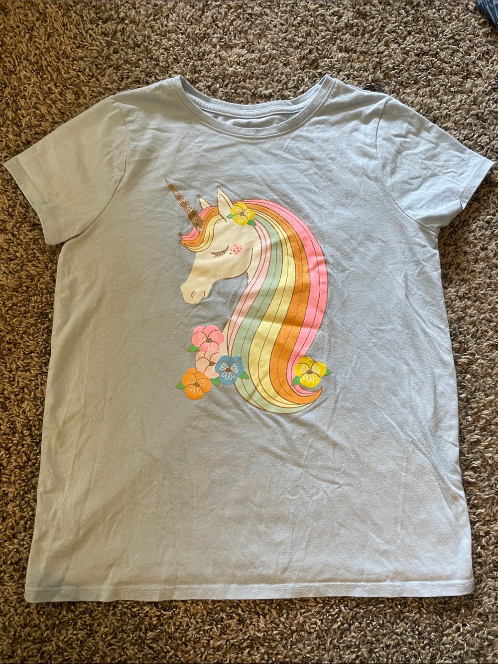 Cat & Jack Light Blue Unicorn Tee with Pastel Rainbow Mane